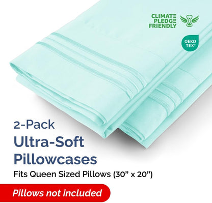 Skiennix Queen Pillow Cases Set of 2 | Ultra Soft Hotel Quality, Wrinkle-Free, Spa Blue