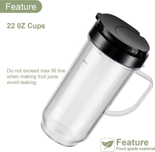 Magic Bullet 22oz Tall Mug Cups - 4-Piece Set with Flip-Top To-Go Lids for MB1001 Blender