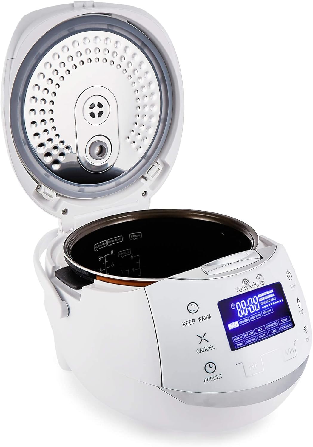 Yum Asia Sakura Rice Cooker - Advanced Fuzzy Logic with Ceramic Bowl | 8 Cup Capacity, White & Silver