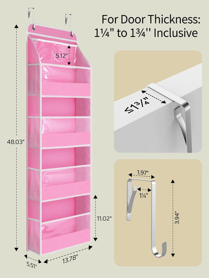 Yecaye 5-Tier Over The Door Organizer - Swing-Proof Hanging Storage with Clear PVC Windows | Bubblegum Pink