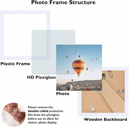 JCJMY 7x7 Picture Frame - White Wall Hanging & Tabletop Display | Shatter-Resistant Plexiglass