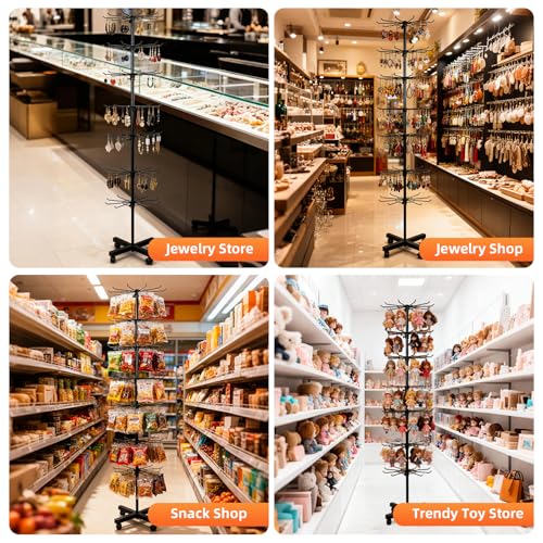 Black 7-Tier Rotating Metal Display Stand Rack with Adjustable Shelves