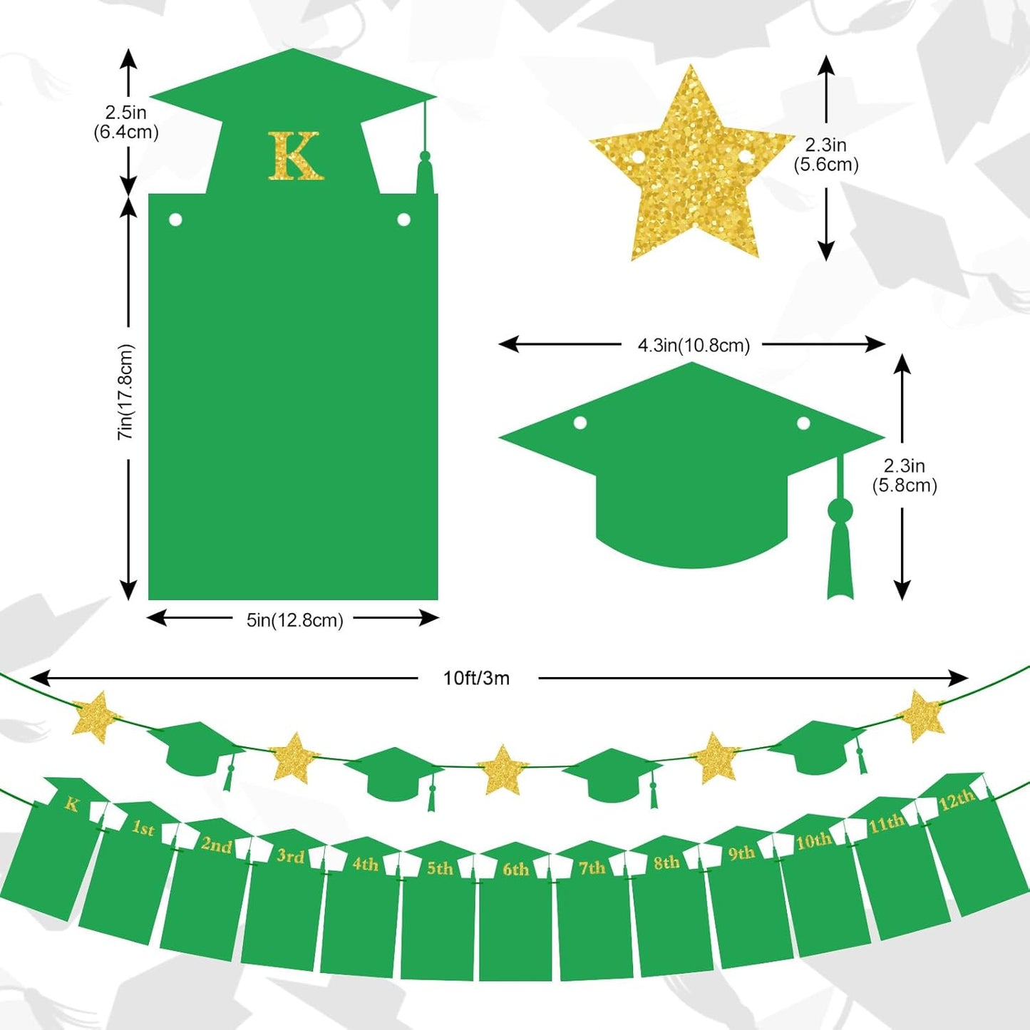 Whaline Graduation Photo Banner - 2026 Congrats Grad Bunting | No DIY Required, Green Gold Glitter, 5 x 7 Inch