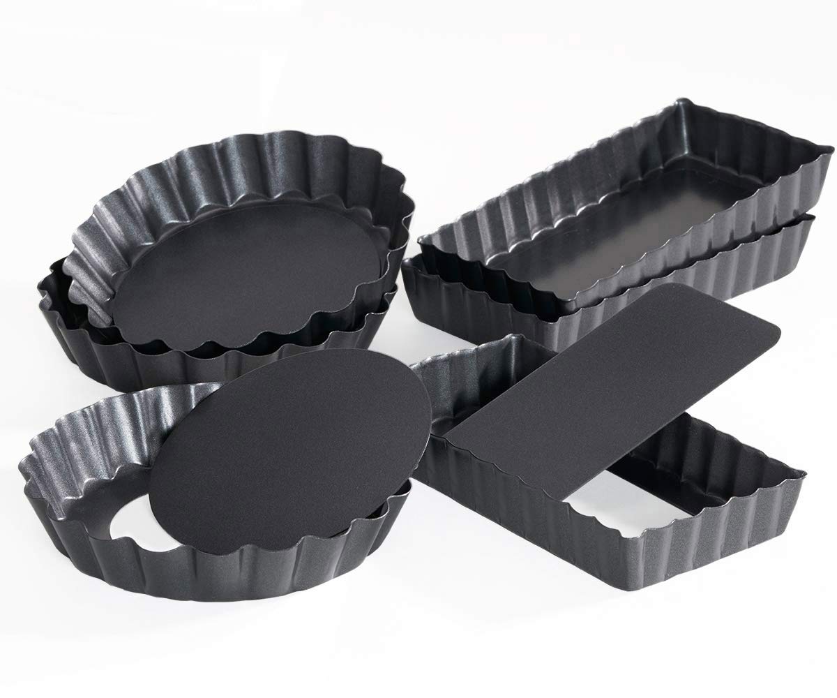 IELEK 6 Pack Tart Quiche Pan Set,Nonstick Removable Loose Bottom Mini Heavy Duty Fluted Pie Cheesecake Molds