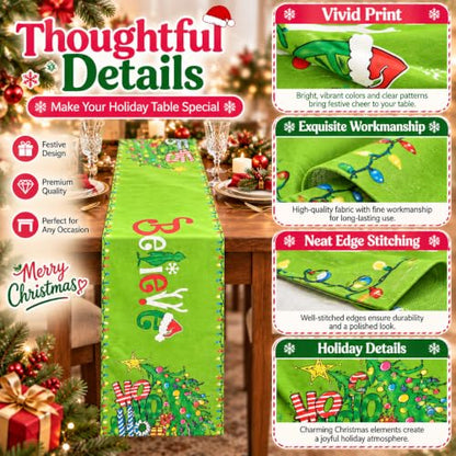 Christmas Green Linen Table Runner 13x72 Inch Holiday Decor