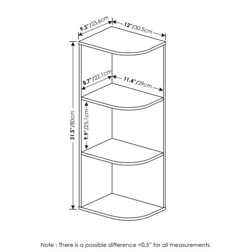 Furinno PASIR Book Shelf, 3-Tier Corner Bookshelf with Open Shelf, Standing Bookcase, 9.3 x 12 x 31.5 for Organization and Storage, for Living Room, Bedroom, Home Office, White