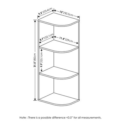 Furinno PASIR Book Shelf, 3-Tier Corner Bookshelf with Open Shelf, Standing Bookcase, 9.3 x 12 x 31.5 for Organization and Storage, for Living Room, Bedroom, Home Office, White