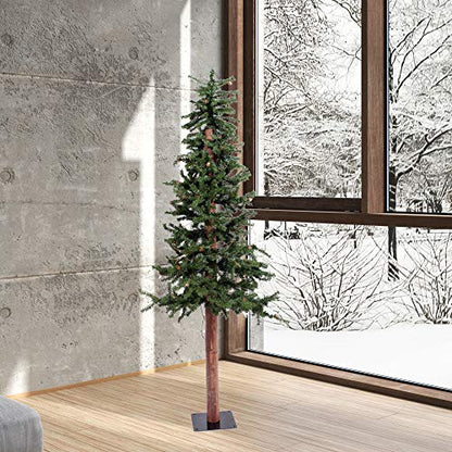 Vickerman 5ft Alpine Artificial Christmas Tree with Pine Cones - Rustic Faux Holiday Tree