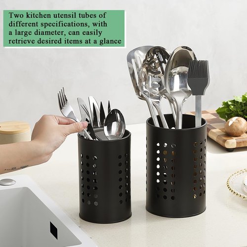 Berglander Kitchen Utensils Holder - Black Stainless Steel Cutlery Organizer for Farmhouse Style Countertops