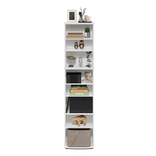 Furinno Jaya DVD Shelf, 8-Tier Tall Narrow CD Rack, Media Shelf with Adjustable Shelves, DVD Storage Cabinets for CD Blueray Game Disc, Easy Assembly, for Living Room, Home Office, White
