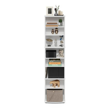 Furinno Jaya DVD Shelf, 8-Tier Tall Narrow CD Rack, Media Shelf with Adjustable Shelves, DVD Storage Cabinets for CD Blueray Game Disc, Easy Assembly, for Living Room, Home Office, White