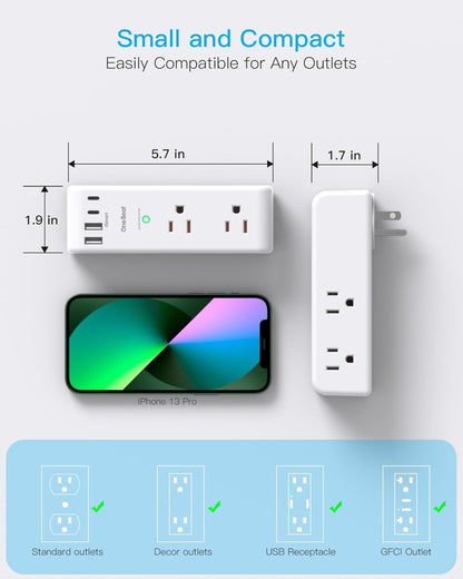 Surge Protector by [Brand Name] - 6 AC Outlet Extender with Rotating Plug & 4 USB Ports | 1800J Power Strip for Home & Office