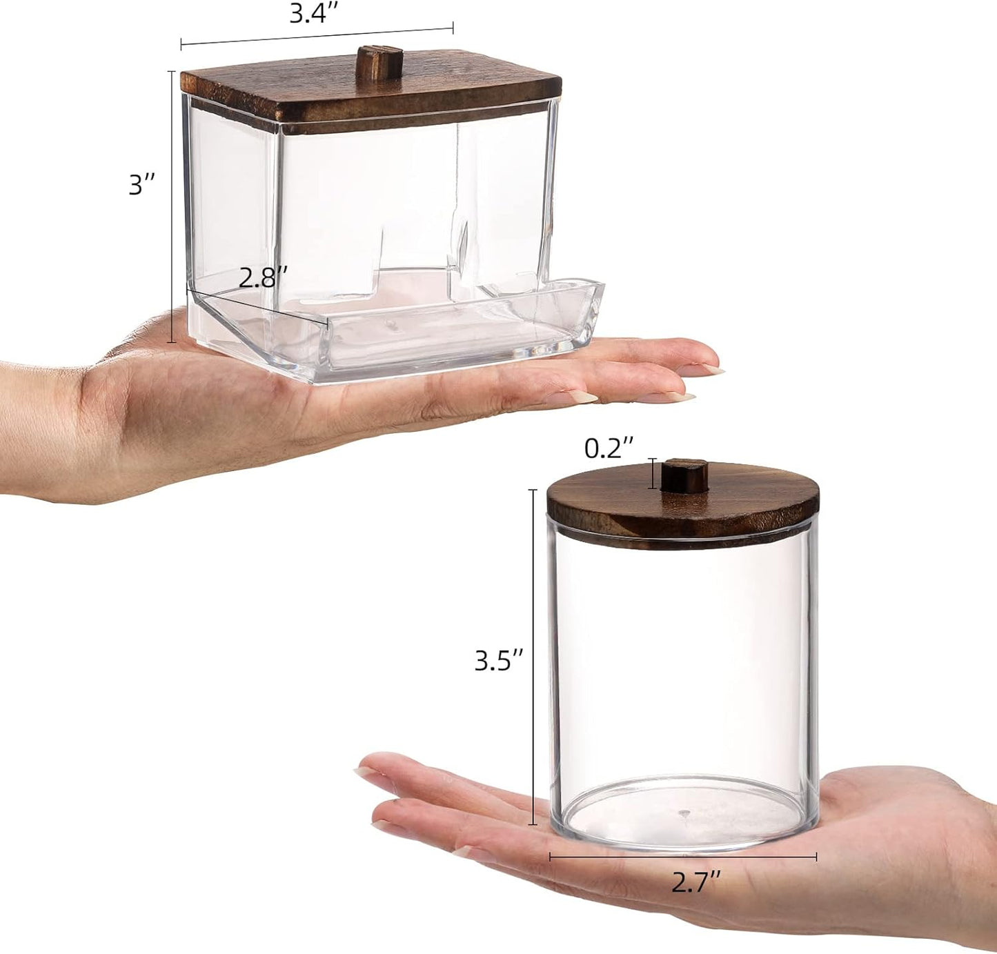 Tbestmax Cotton Swab Holder - 10 OZ Apothecary Jar Organizer with Brown Wood Lid for Bathroom Storage