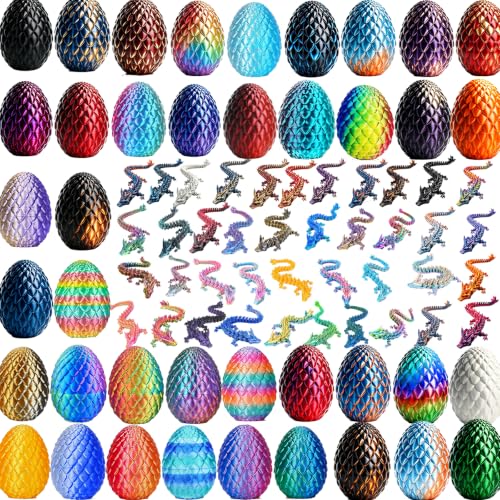 40 Pcs Articulated 3D Printed Dragon Egg with Poseable Miniature Dragon Inside - Holiday Gift