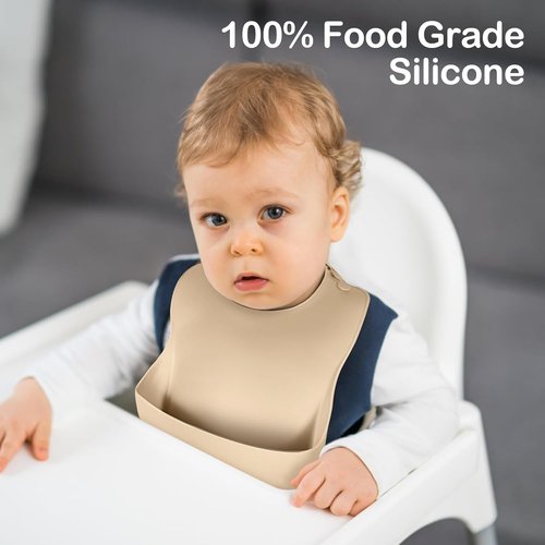 Eascrozn Silicone Bibs - Set of 3 Soft, Adjustable, Waterproof Baby Bibs | BPA Free Feeding Essentials