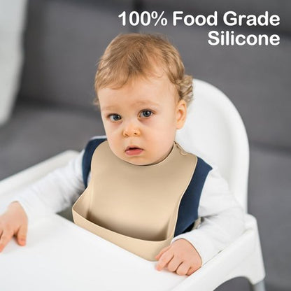 Eascrozn Silicone Bibs - Set of 3 Soft, Adjustable, Waterproof Baby Bibs | BPA Free Feeding Essentials