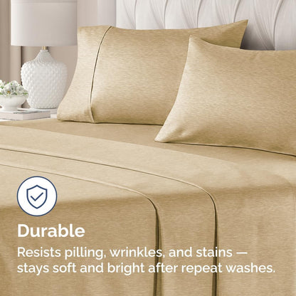 Standard Pillow Cases Set of 4 | Ultra Soft Hotel Quality Covers - Comfy & Machine Washable - Heathered Tan