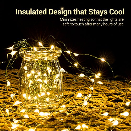 Battery String Lights 33FT 100 Micro LEDs Starry Fairy Lights Warm White - Green Copper Wire, 8 Modes, Waterproof, for Christmas & Holiday Decor - 100 LED Warm White