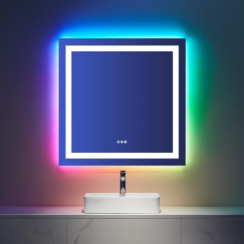LOAAO LED Bathroom Mirror - 36" x 36" Anti-Fog, Dimmable, RGB Backlit & Front Lighted with Memory Function