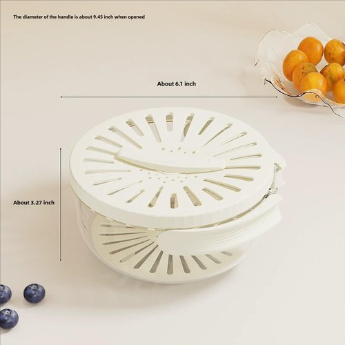 2025 Upgrade New Kitchen Draining Basket, Multi-use Fruit and Vegetable Washing Bowl with Handle, 2 in 1 Draining and Preservation Container with Strainer and Lid (White,1)