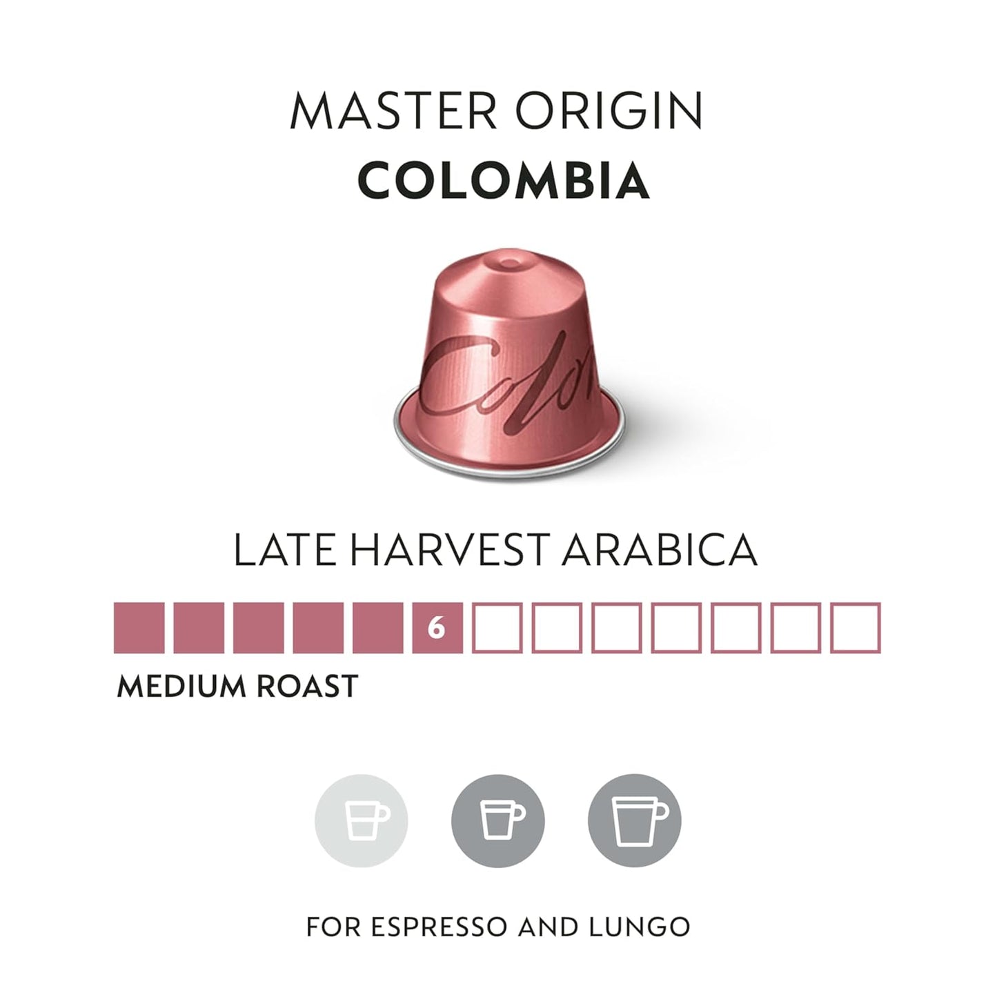 Nespresso Colombia Master Origin Coffee Capsules - Medium Roast, 50 Count Pods for Rich Flavor