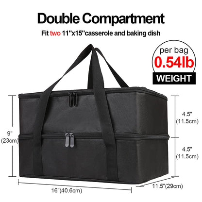 Bodaon Insulated Double Casserole Carrier Bag, Fits 9x13 and 11x15 Inch Baking Dish with Lid, Casserole Carriers for Hot or Cold Food for Transport (Black)