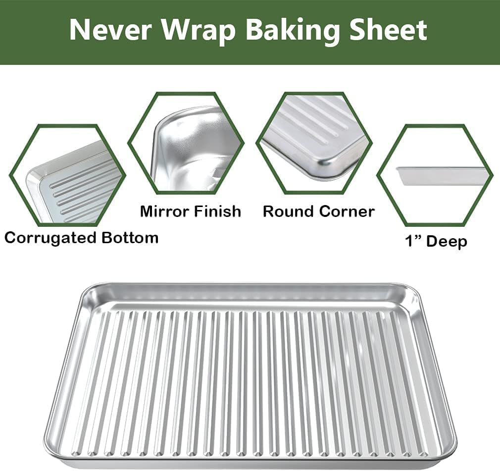ROTTAY Half Sheet Pan Set - Stainless Steel Baking Sheet with Cooling Racks | Heavy Duty, Warp Resistant, 18 x 12 Inches