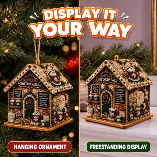 Christmas Wooden House Diamond Art Kit 3D Pearl & Rhinestone Decor - 2PCS