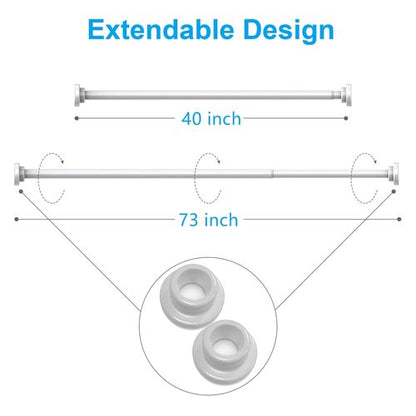 TEECK Shower Curtain Rod, 40-73 inch Adjustable Tension Spring, Shower Curtain Rod Tension, Premium Stainless Steel, Anti-Slip, No Drilling, No Rust, for Bathroom, White