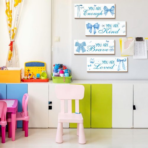 Coquete | 4 Pcs Blue Bow Wall Art Decor - Trendy Aesthetic for Teen Girls' Bedroom & Bathroom