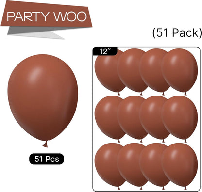 PartyWoo Brown Balloons - 51 Pcs 12 Inch Dark Brown Latex Balloons for Weddings & Celebrations