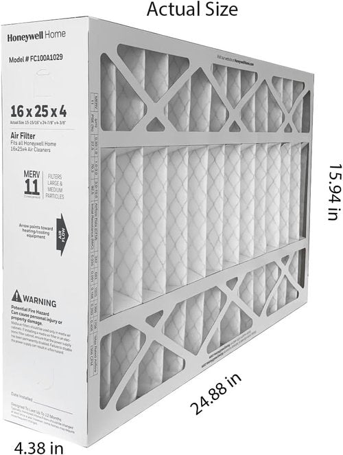 Honeywell FC100A1029 Pleated Air Filter - MERV 11, 16" x 25" x 4" | 2-Pack with Supply Reminder