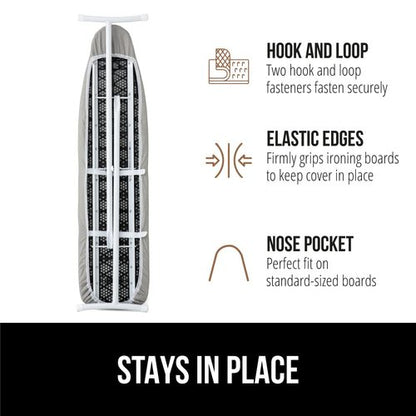 GORILLA GRIP The Original Ironing Board Cover and Pad, Silicone Coating, 400°F Scorch Resistant Thick Padding, Heavy Duty Iron Covers Standard Boards, Hook and Loop Fastener Strap, Silver 18x49