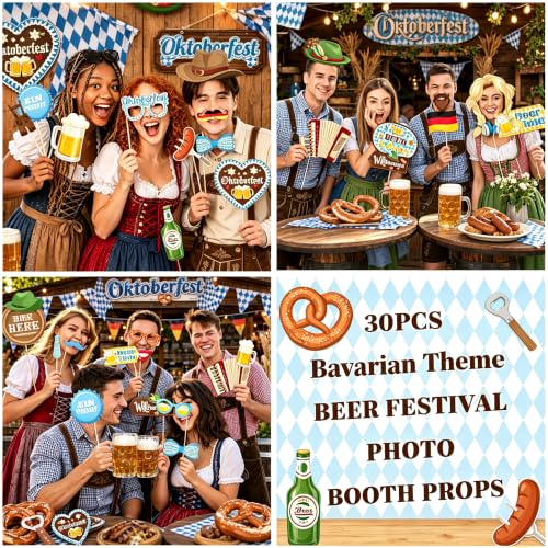 Oktoberfest Photo Booth Props Bavarian Blue Beer Theme Party Decorations - Beer