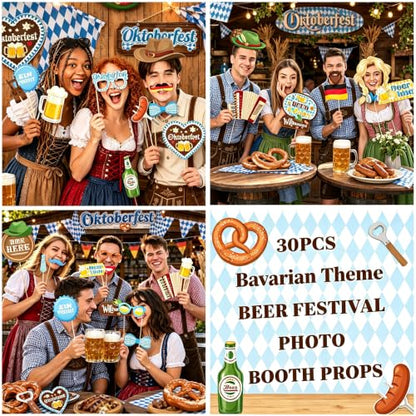 Oktoberfest Photo Booth Props Bavarian Blue Beer Theme Party Decorations - Beer