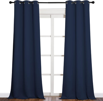 NICETOWN Long Window Drapes - Grommet Top Curtains for Living Room & Guest Room | Navy, 42" x 90", 2 Pieces