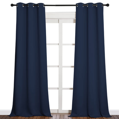 NICETOWN Window Drapes Long Curtains - Living Room Panels Grommet Top Window Treatment for Hall & Guest Room (Navy, 42 inches Wide x 90 inches Long, 2 Pieces)
