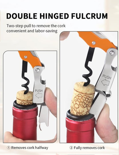 CORKAS Wine Key - Professional Handcrafted Heavy Duty Waiter Corkscrew, Compact Wine Opener with Double Hinged, Foil Cutter and Bottle Opener, Gifts for Servers, Sommelier, Bartenders - Orange