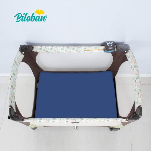 Biloban Pack and Play Sheets - Fitted 2-Pack for Graco Playard | Neutral White & Navy Blue Design