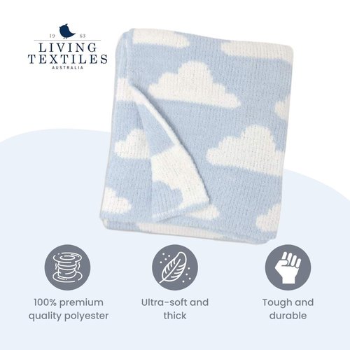 Living Textiles Blue Clouds Chenille Soft Baby Blanket Reversible Premium Cozy Fabric for Best Comfort - for Infant,Toddler,Newborn,Nursery,Boy,Unisex,Throw,Crib,Stroller,Gift, Blue Clouds 40x30