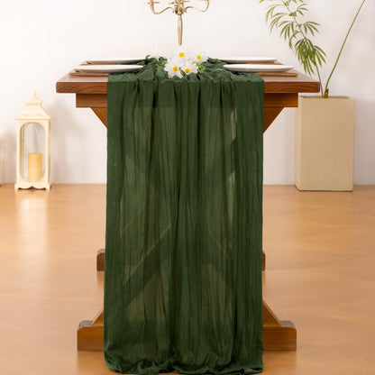 Socomi Olive Green Cheesecloth Table Runner - 120 Inch Rustic Boho Decor for Weddings & Events