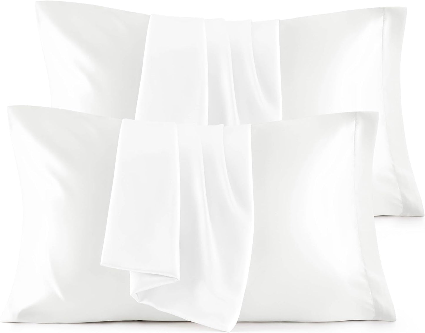 Bedsure Satin Pillowcase Set of 4 - Pure White Silky Pillowcases for Hair & Skin | 20x30 Inches