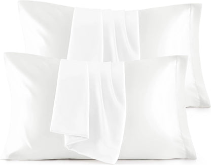 Bedsure Satin Pillowcase Set of 4 - Pure White Silky Pillowcases for Hair & Skin | 20x30 Inches
