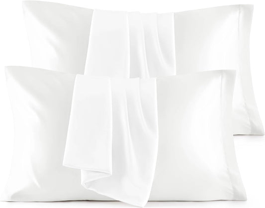 Bedsure Satin Pillowcase Set of 4 - Pure White Silky Pillowcases for Hair & Skin | 20x30 Inches