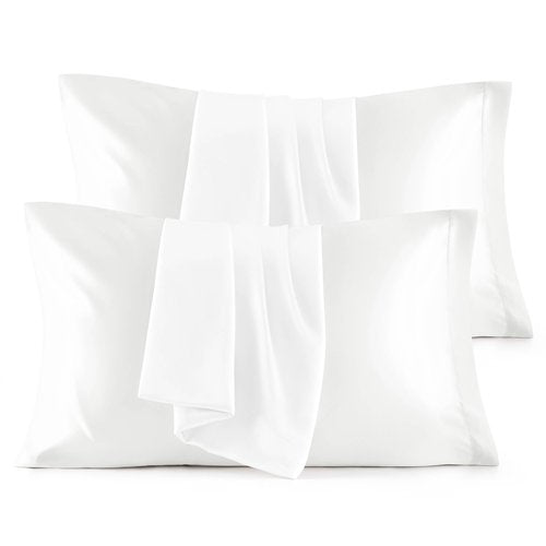 Bedsure Satin Pillowcase Standard Set of 4 - Pure White Silky Pillow Cases for Hair and Skin 20x26 Inches, Pillow Covers with Envelope Closure, Gifts for Women Men