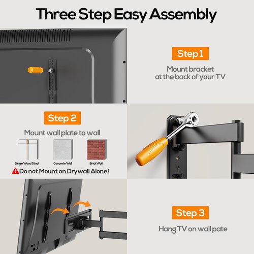 IWORKBOARD 40 43 50 55 inch Full Motion Corner TV Wall Mount for Most 32-65 inch Flat & Curved TVs, Articulating Swivel & Tilt TV Mount Bracket, up to 80 lbs,VESA 400x400mm, Single Stud Perfect Center