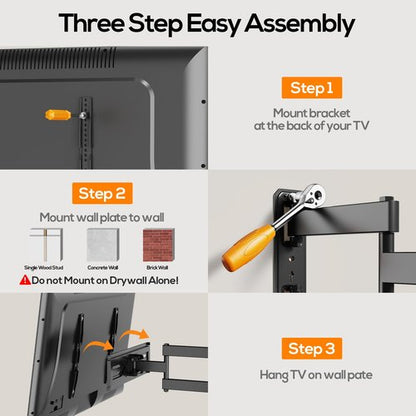 IWORKBOARD 40 43 50 55 inch Full Motion Corner TV Wall Mount for Most 32-65 inch Flat & Curved TVs, Articulating Swivel & Tilt TV Mount Bracket, up to 80 lbs,VESA 400x400mm, Single Stud Perfect Center