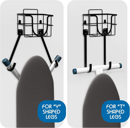 T&V Ironing Board Holder - Wall Mount & Over The Door Hanger for Laundry Room | Heat Reflective & Stain Resistant Cover Set