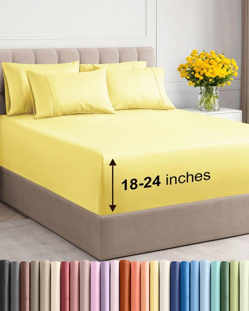 Extra Deep King Sheet Set - 6 Piece Breathable and Cooling Sheets - Hotel Luxury Bedding for Women, Men, Kids & Teens - Easy & Secure Fit - Soft, Wrinkle Free and Comfy - Extra Deep Pockets - Yellow