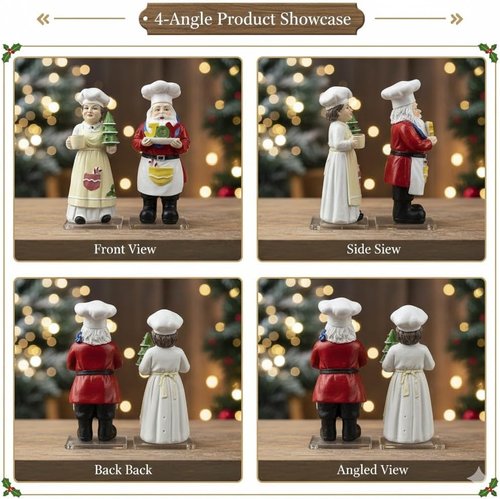 iStatue Chef Santa & Mrs. Claus Figurines Set | 5'' Hand-Painted Resin Holiday Decor - Durable Xmas Collectibles